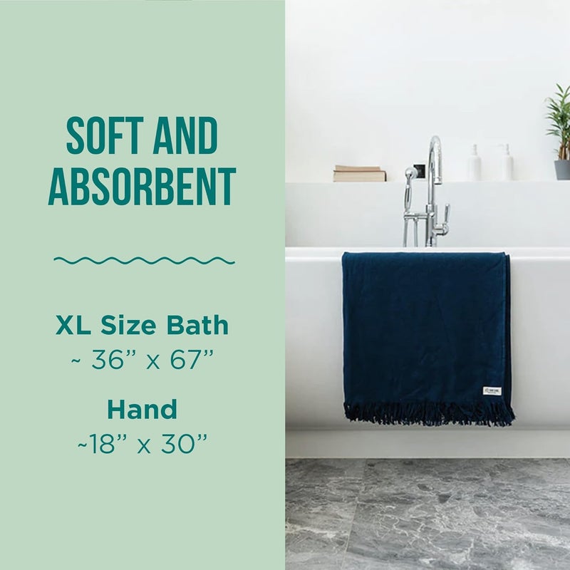 Sand Cloud Turkish Bath Towels Bundle for Bathroom, Set of 4 (Terra Navy) - Large Size - 100% Certified Organic Cotton Yarn is Lightweight, Soft & Absorbent - Premium Bath & Hand Towels Dry Faster - Image 2